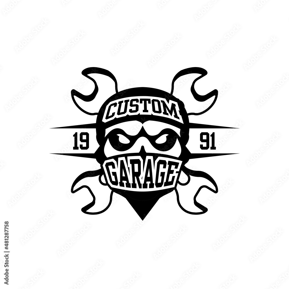 Garage emblem vector Logo. Service, repair, Maintenance work icon. Retro logo. Text is on the separate group.