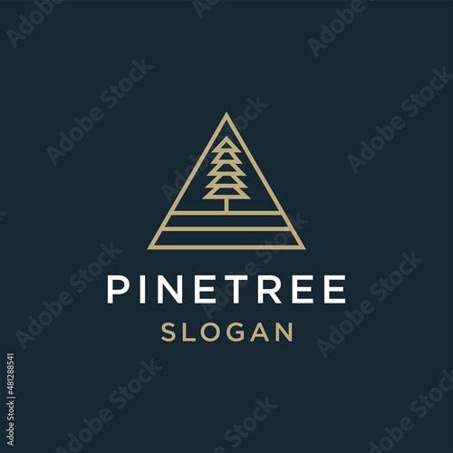 Pine Tree logo line art icon vector template