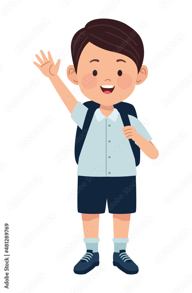 little schoolboy waving