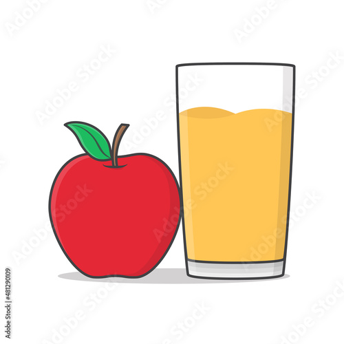 Apple Juice With Red Apple Vector Icon Illustration. Glass Of Apple Juice Flat Icon