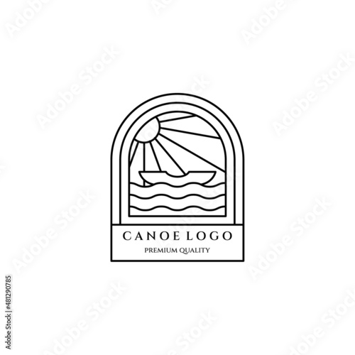 sun canoe story line art icon logo minimalist vector illustration design