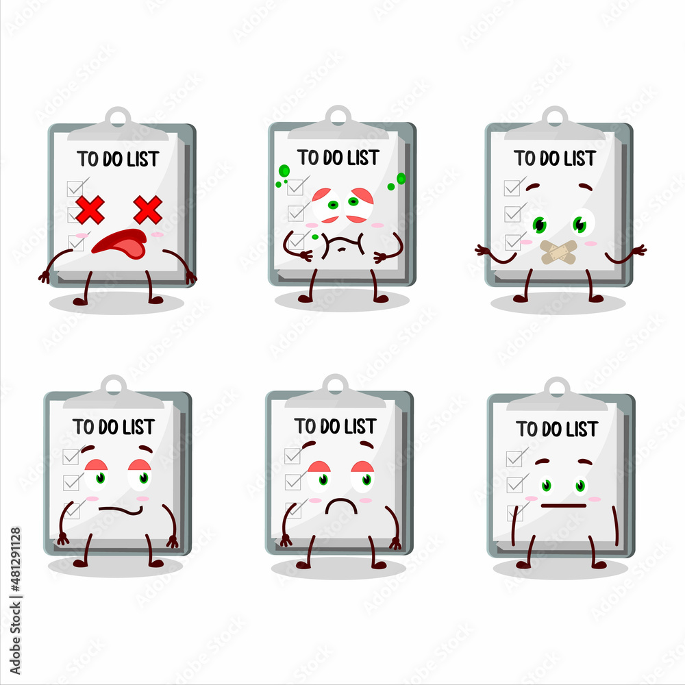 Fototapeta premium Paper sheet with clipboard cartoon character with nope expression