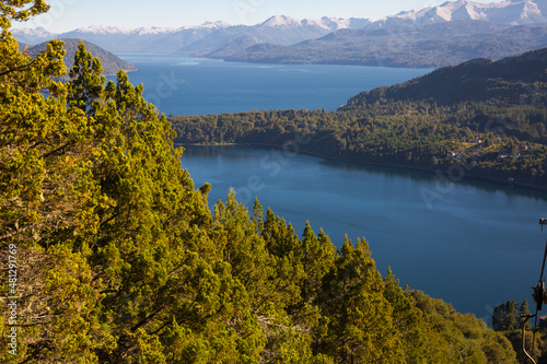 View of lakes Nahuel Huapi and slopes of mountain Cerro Campanario near Bariloche. Argentina, South America