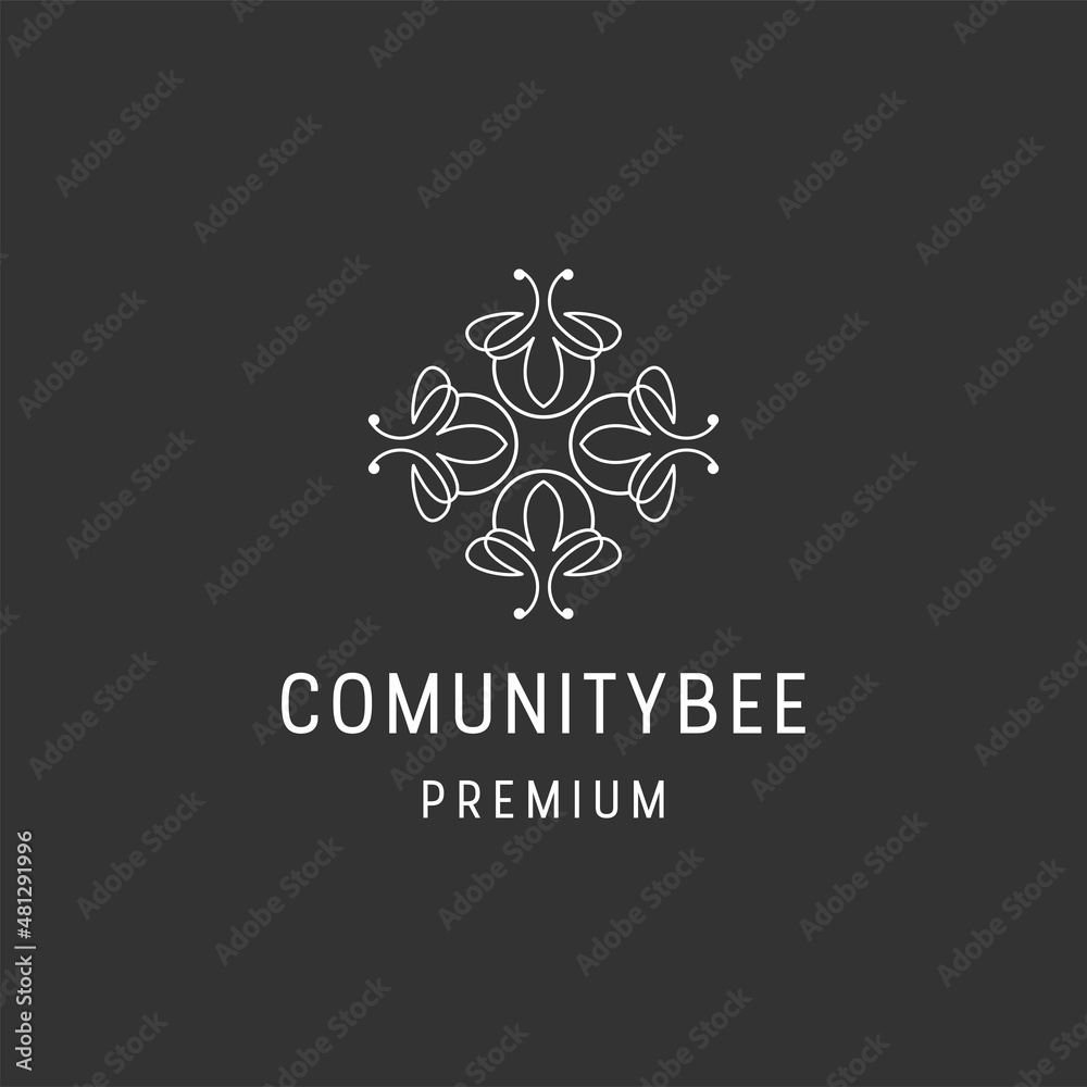 Bee logo linear style icon in black backround