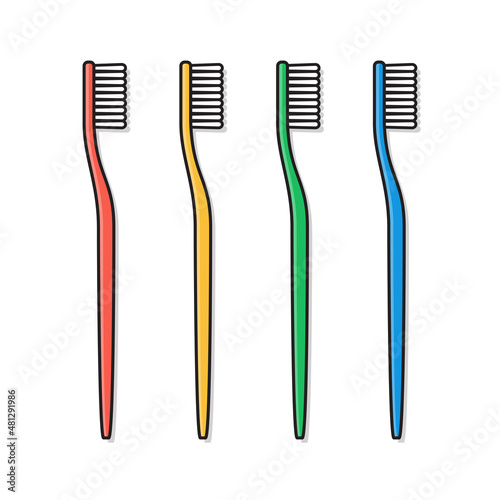 Toothbrush Vector Icon Illustration. Toothbrush In Different Colors Flat Icon
