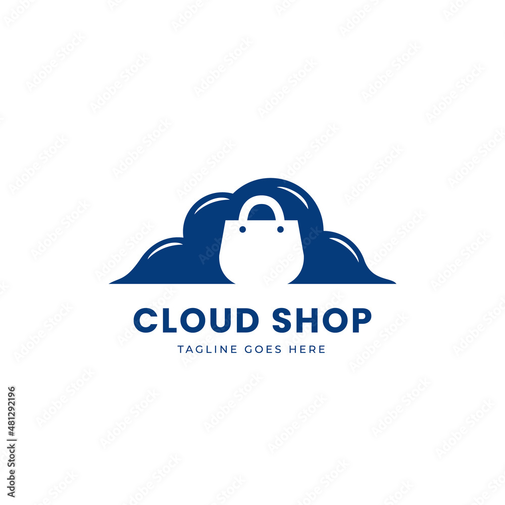 Cloud shopping logo icon simple pictogram with cloud and shopping bag silhouette