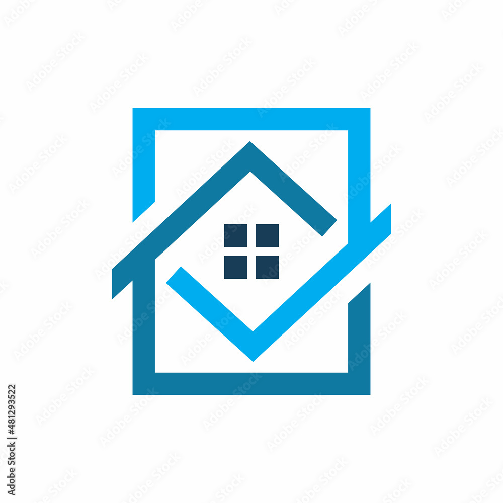 blue square house building logo design