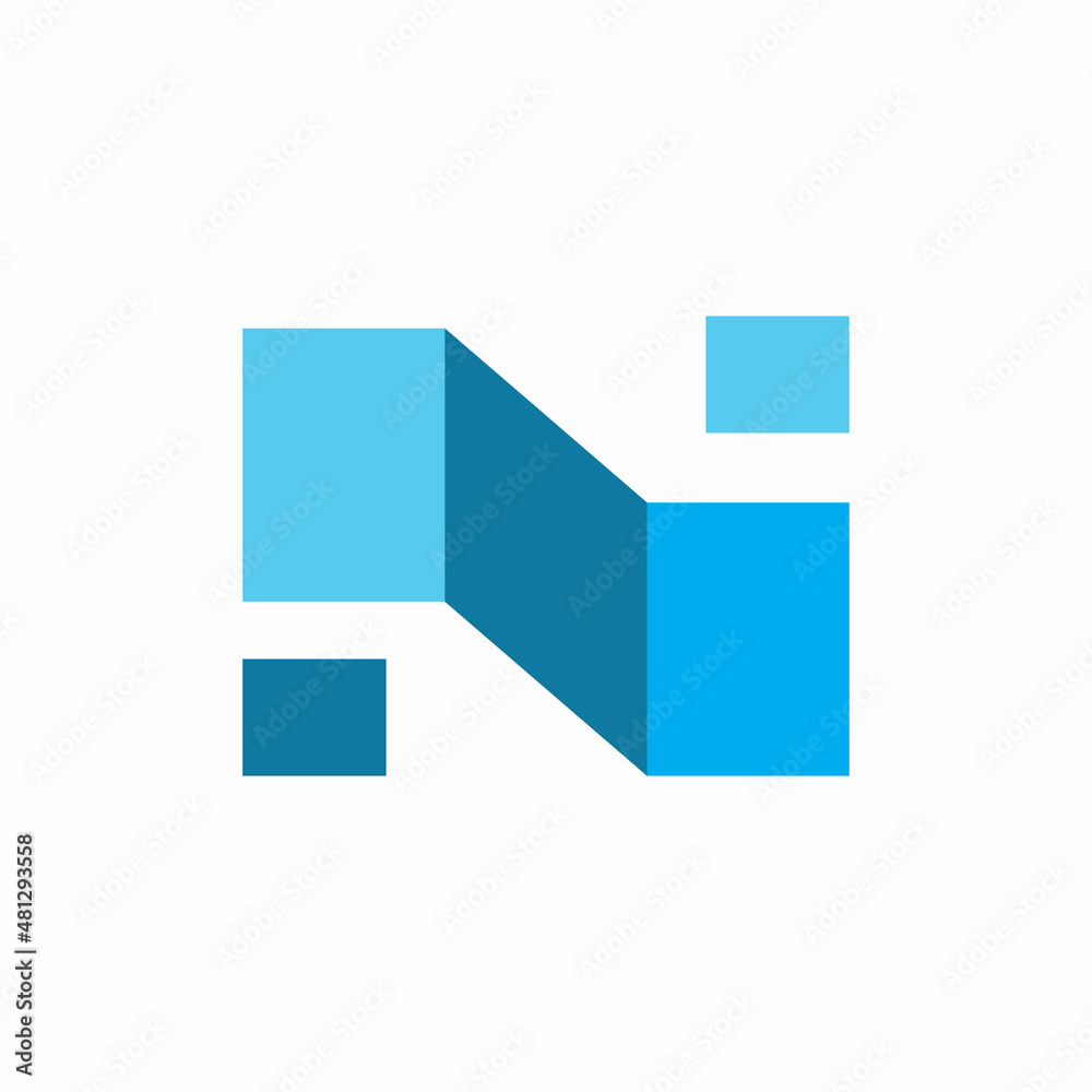 Fototapeta premium blue cube initial n letter logo design