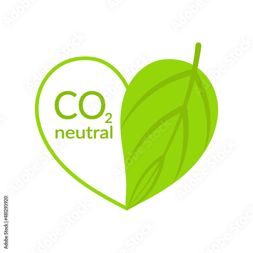 Carbon neutral icon logo. Heart with leaf
