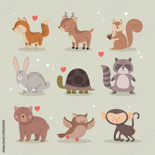 Fototapeta Naklejka Na Ścianę i Meble -  nine cute animals icons
