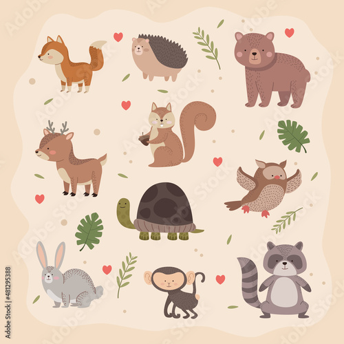 ten cute animals icons
