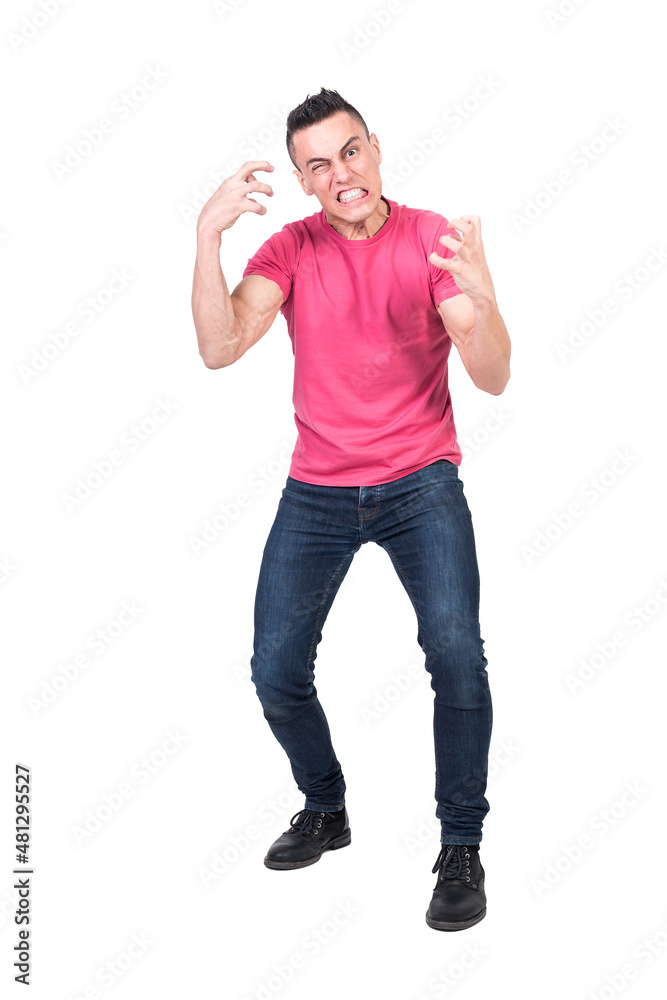 Angry male making grimace and gesturing in white studio Angry male making grimace and gesturing in white studio
