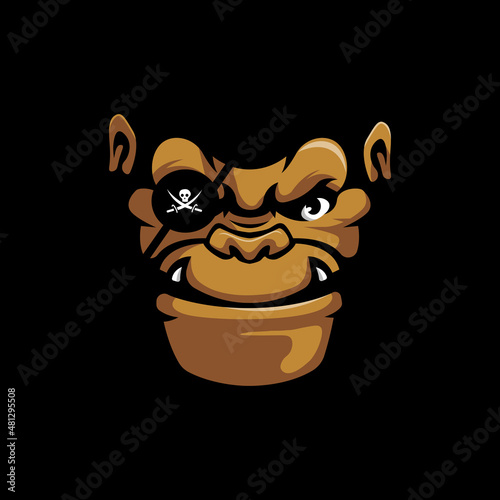 Illustration of Gorilla pirate face, mascot logo design for sport team, esport, gaming, etc