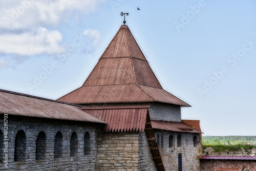 View of the old stone fortress with a watchtower