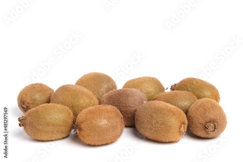 Unpeeled kiwis on a white background  healthy fruits.