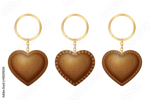 Leather heart shape keychain, holder trinket for key with metal ring.