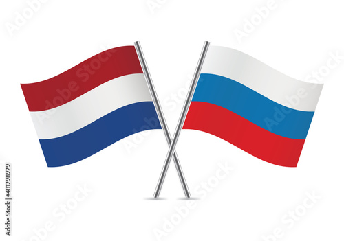 Netherlands and Russia flags. Netherlandish and Russian flags isolated on white background. Vector illustration.