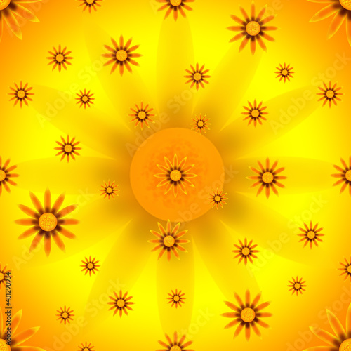 cute sunflower floral seamless pattern on yellow and orange background photo