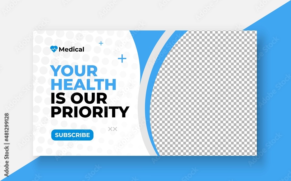 Medical healthcare youtube thumbnail and web banner template.Editable video thumbnail template