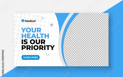 Medical healthcare youtube thumbnail and web banner template.Editable video thumbnail template