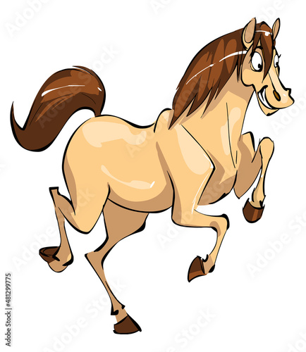 Cartoon funny Smiling horse runs and jumps