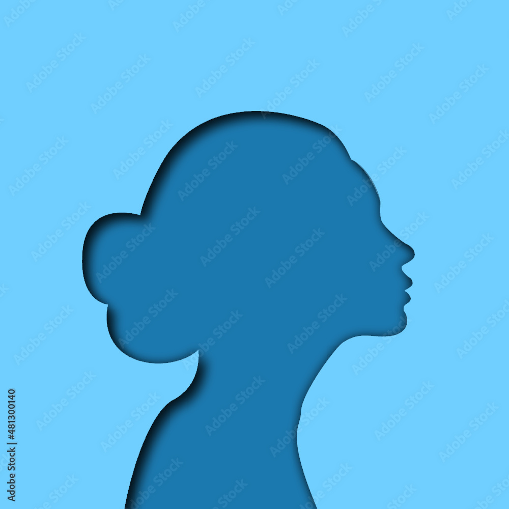 silhouette of a person in profile on women. women paper cut effect vector background
