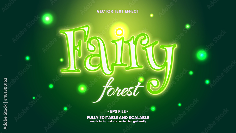 Naklejka premium Fairy Forest Neon 3D Text Effect