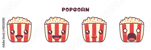 vector popcorn cartoon mascot, with different facial expressions