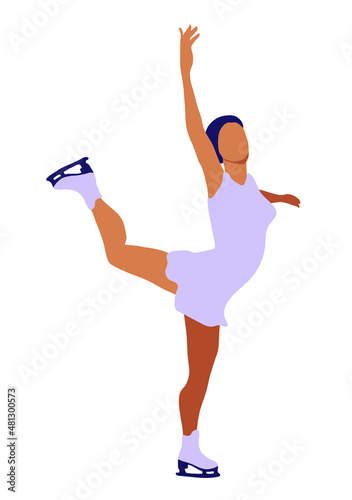 Figure skater girl in short  dress skating vector illustration. Winter sport. Ladies figure skating. Ice show. sport figure skating