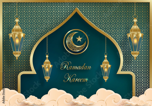 Ramadan Kareem design on Islamic background