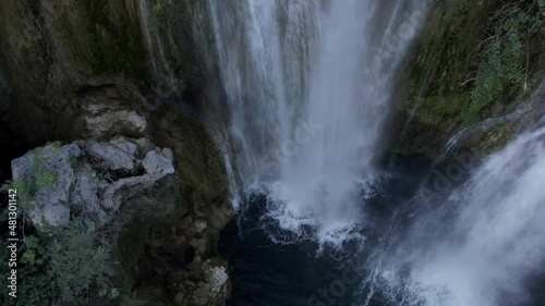 Drone video of crane plane with ascent over the Manojlovac waterfall on the river Krka in Croatia ending with the horizon on the mountain.
60 Fps photo