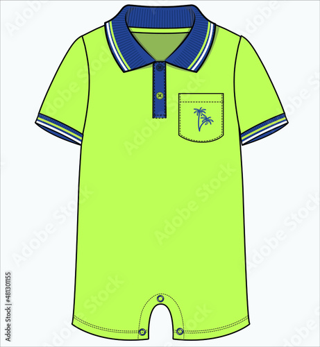 BODYSUIT WITH CONTRAST POLO COLLAR WITH TIPPING   DETAIL FOR BABY BOYS AND TODDLER BOYS IN EDITABLE VECTOR FILE