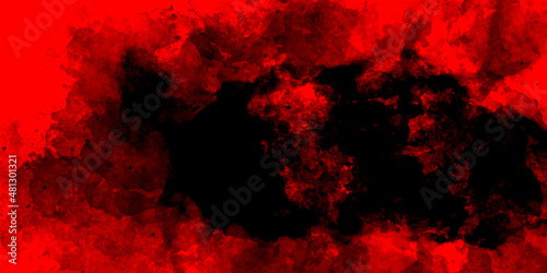 Modern art. Colorful contemporary artwork. Color strokes of paint. Brushstrokes on abstract background. Brush painting. Fog, dust, red on black background poisonous smoke.