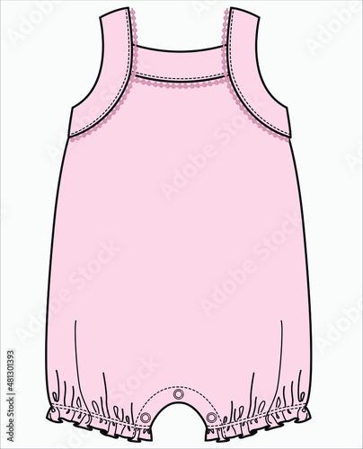 PINK SLEEVLESS BODYSUIT WITH LACE DETAIL FOR BABY GIRLS AND TODDLER GIRLS IN EDITABLE VECTOR FILE