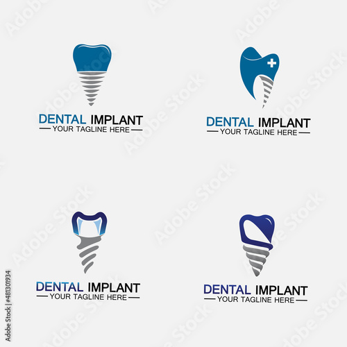 Dental implant logo vector  designs concept ,  Set Dental Clinic &Care logo template