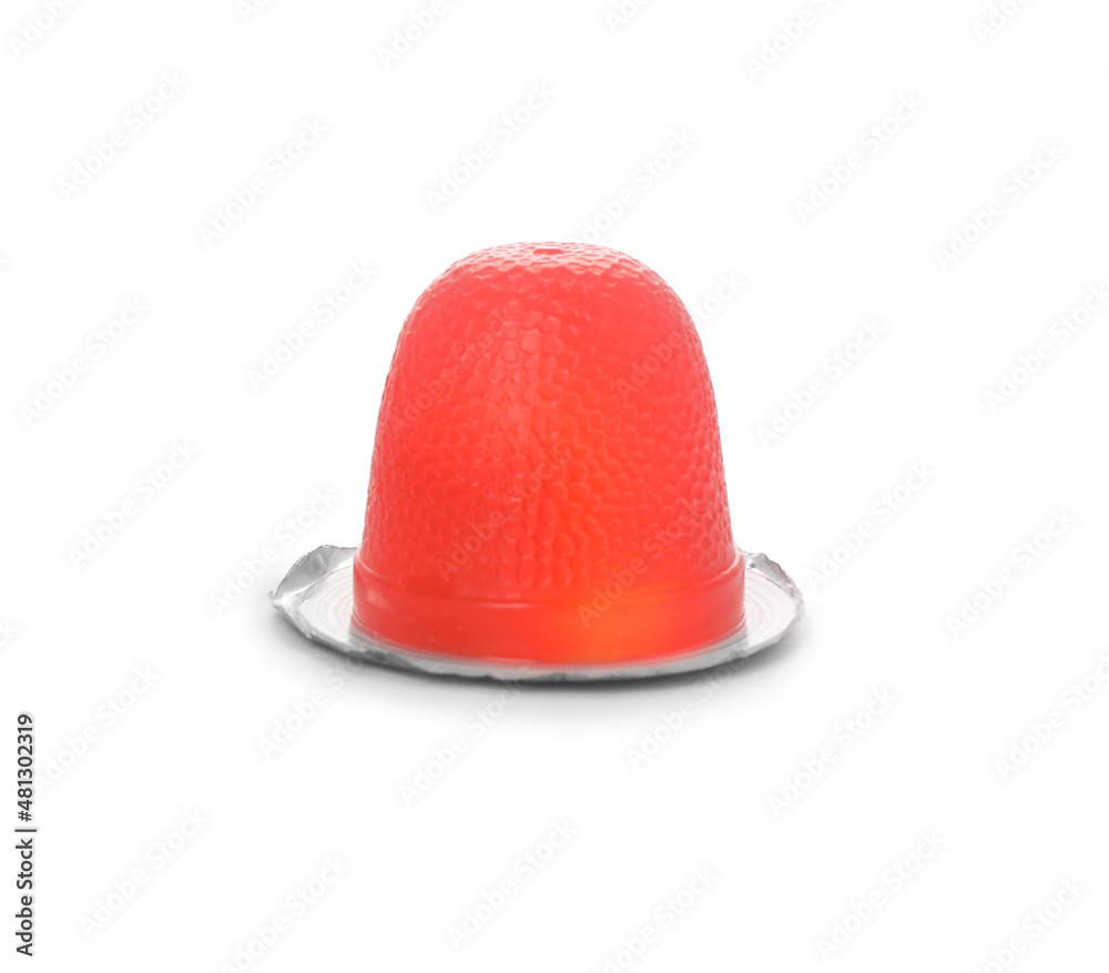 Delicious red jelly cup isolated on white