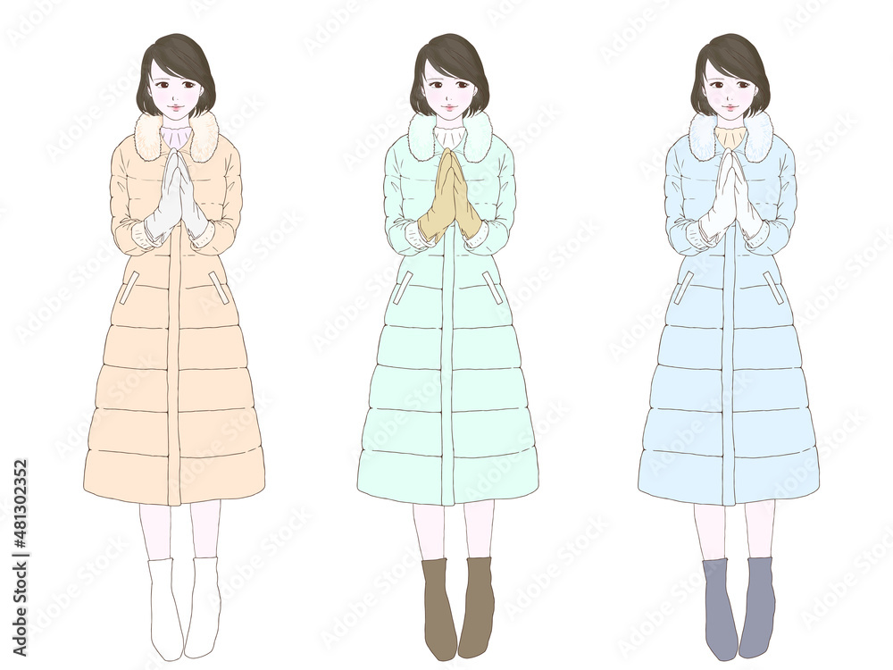 コートの女性③全身_パステルカラー コートの女性③全身_パステルカラー
