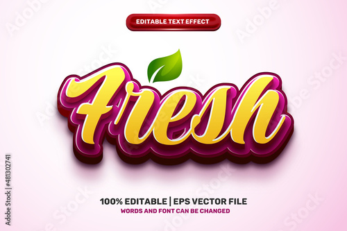 modern Fresh organic food 3D logo template Editable text Effect Style