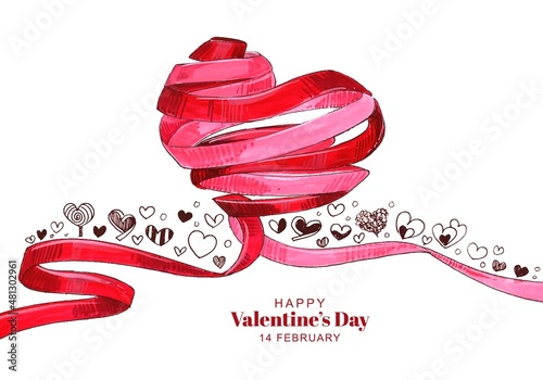 Happy valentines day lovely ribbon heart greeting card background photo