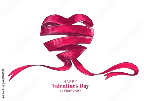 Beautiful curled heart shape ribbon valentines day card background photo