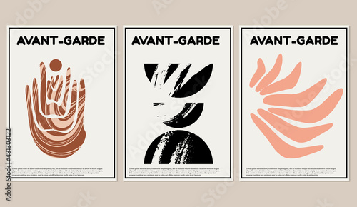 Avant-garde. Vector set of  hand drawn geometric minimalistic illustration. Creative artwork. Template for card, poster, banner, print for t-shirt, pin, badge, patch.