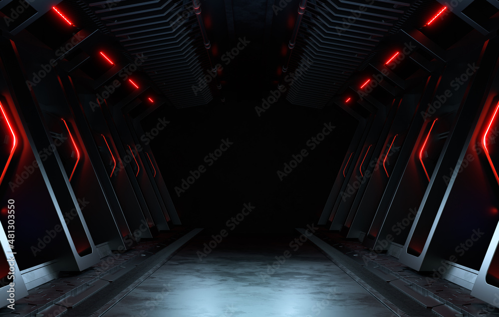 Empty dark room, Modern Futuristic Sci Fi Background. 3D illustration ...