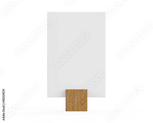 Konstfotografi Blank wooden menu holder and buffet riser template, Table tent or table talker mockup template on isolated white background, 3d render illustration