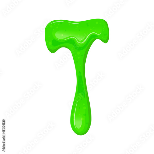Green dripping slime. Viscous, sticky liquid. Vector cartoon illustration