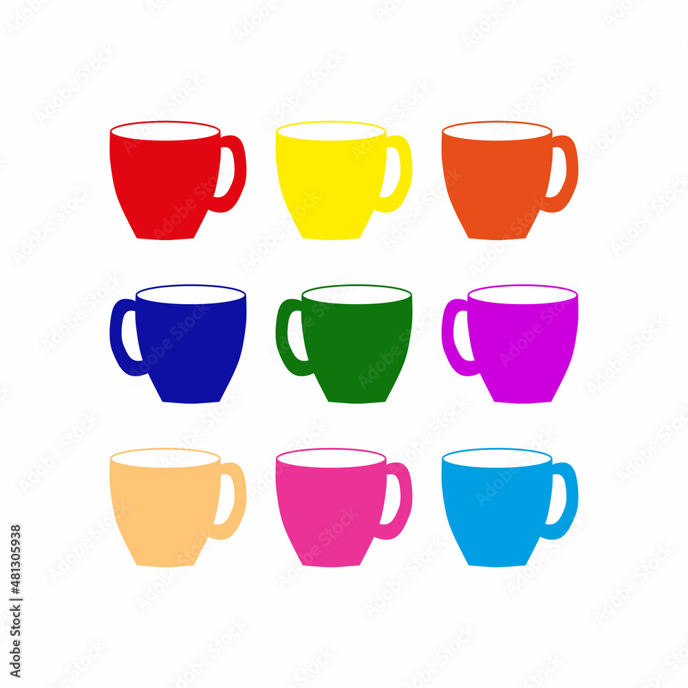 Set of cups of different colors on white background. Nine mugs of different colors. vector eps10 Set of cups of different colors on white background. Nine mugs of different colors. vector eps10