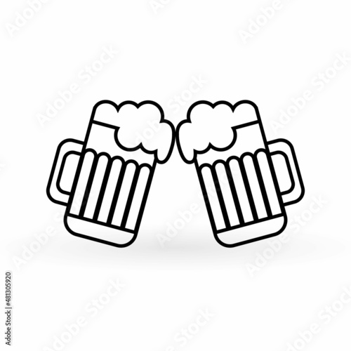 Beer icon,Beer symbol. Designation of the glass contour. Craft beer concept, glasses clinking. Beer mug icon in outline style. Vector illustration