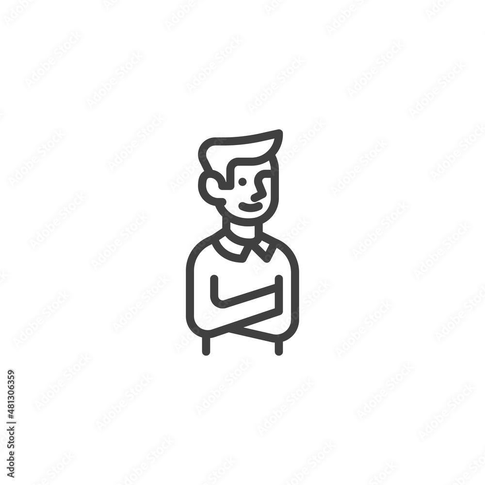 Man with crossed arms line icon