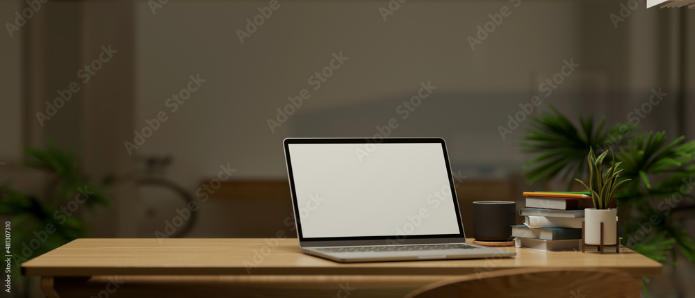 Fototapeta premium Modern home workspace with notebook laptop computer.