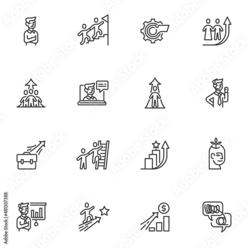 Business coaching line icons set