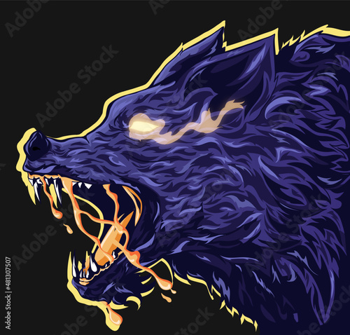 fierce wolf drooling vector illustration